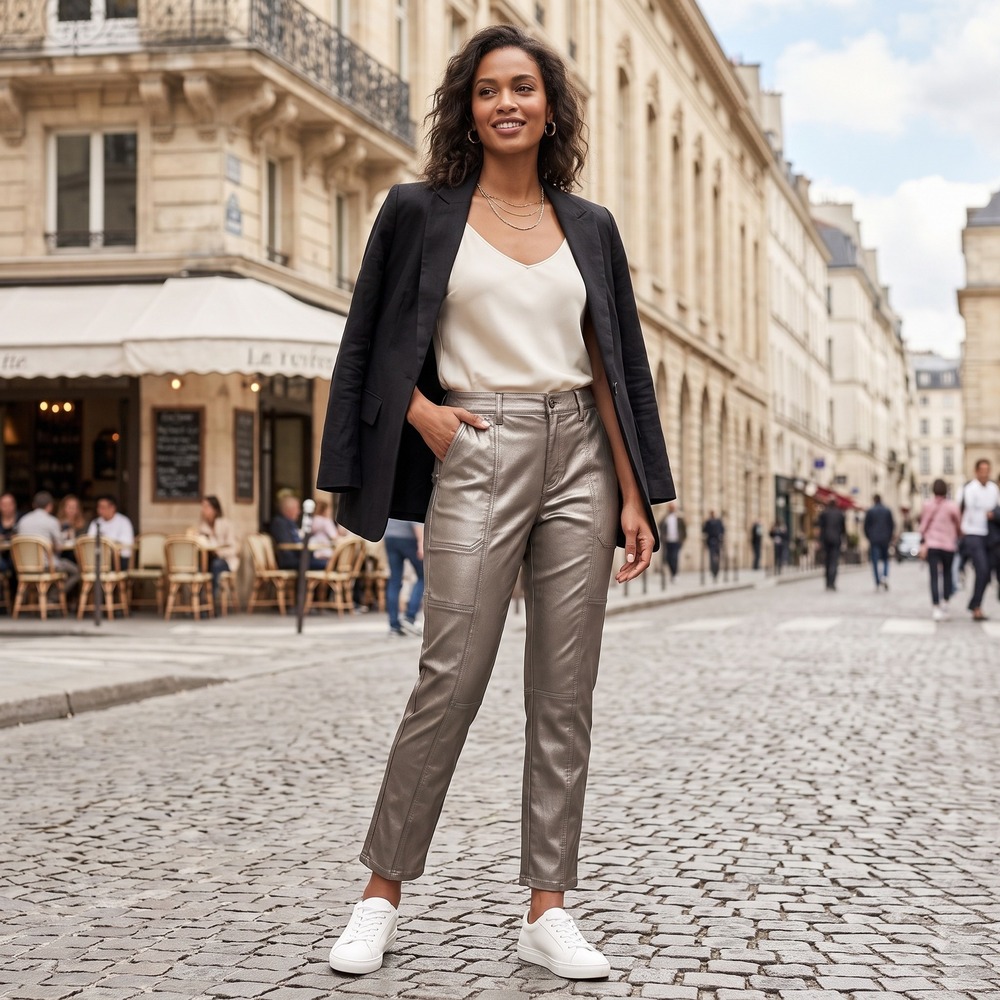 White House Black Market The Straight Crop Pants Taupe Gray Metallic Utility 6